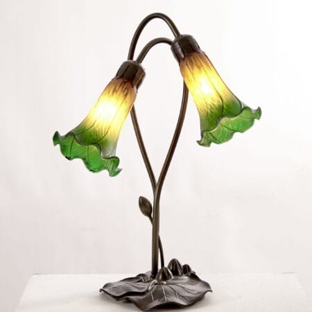 2 light lily table lamp complete with amber green glasses