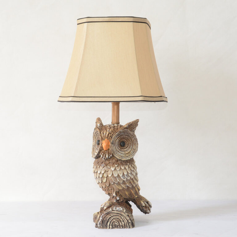 Wooden Owl base & Fabric Shade