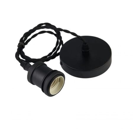 Vintage style Matt Black Textile Wire Suspension E27 Bulb Holder and Ceiling Rose