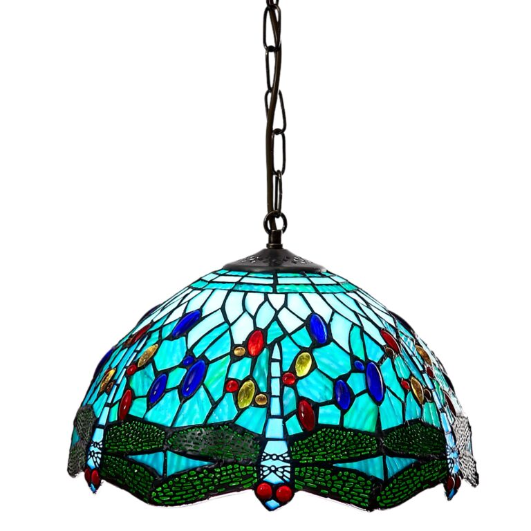 30cm Aqua Blue Tiffany Dragonfly Shade with AB1 Brass Bulbholder Suspension Set
