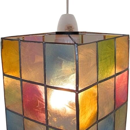 Multicoloured Square Capiz Shell Pendant With Silver Frame