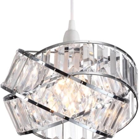 Polished Chrome & Clear Acrylic Jewel Intertwined Disc Design Ceiling Pendant Light Shade