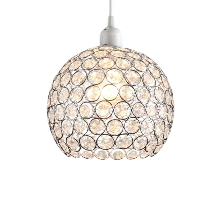 Globe Shaped Pendant Light Shade Clear Jewels with Silver Wire and Chrome Frame