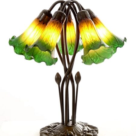 5 Light Lily Table Lamp Complete with Amber/Green Glass