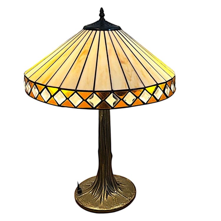 Loxton Lighting Art Deco Table Lamp, 40.5 cm Diameter Tiffany Style Beige Glass Shade, 60 cm Height, Tree Base
