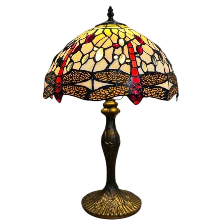 Cream and Red Dragonfly Table Lamp